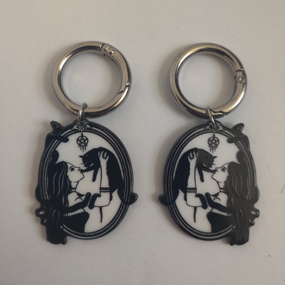 2 Witchy Gothic goddess with Cat Hand Crafted Boot or bag charms Whimsigoth